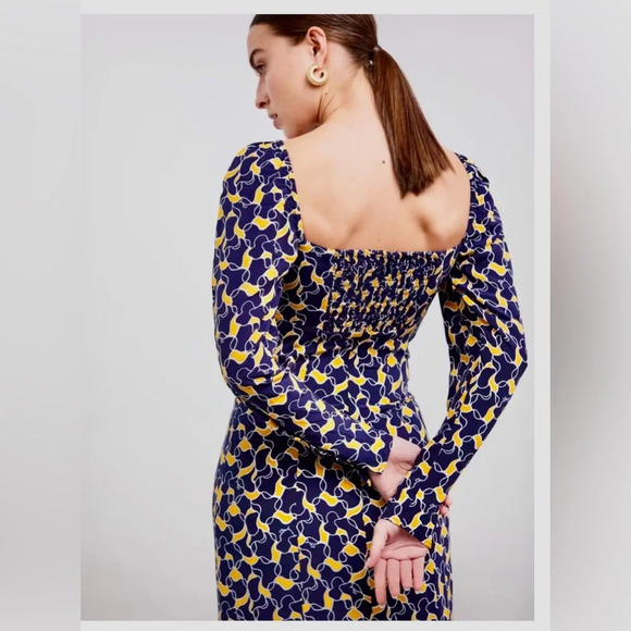 STAUD | Josephine Navy Abstract Wave Long Sleeve Cutout Slit Dress New NWT 2 - Picture 2 of 12